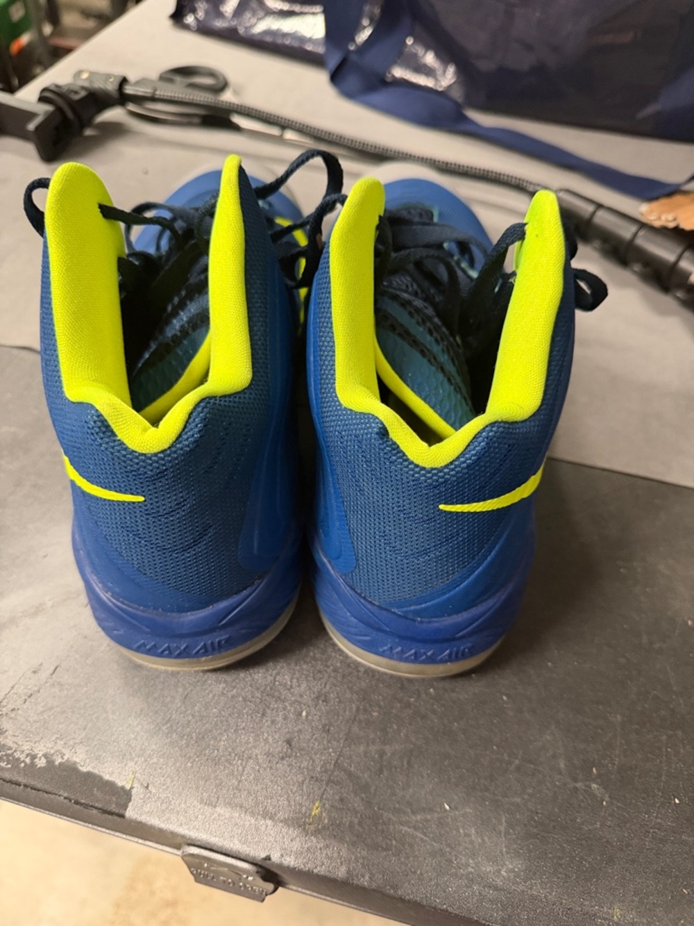 Nike Blue and Neon Yellow High-Top Basketball Shoes - Picture 2 of 9